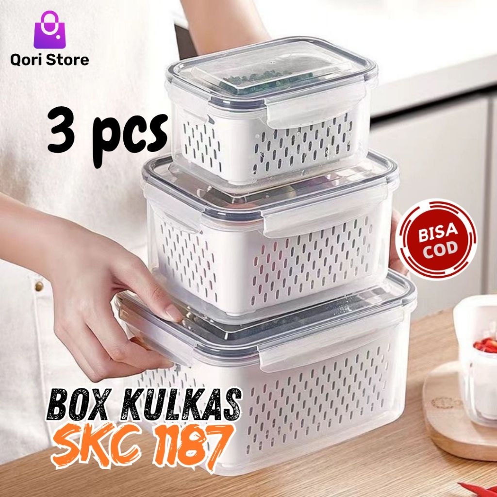 Qori Store - Box Kulkas SKC 1187 Isi 3pcs / Tempat Penyimpanan Kulkas / Box Penyimpanan Kulkas / Kot