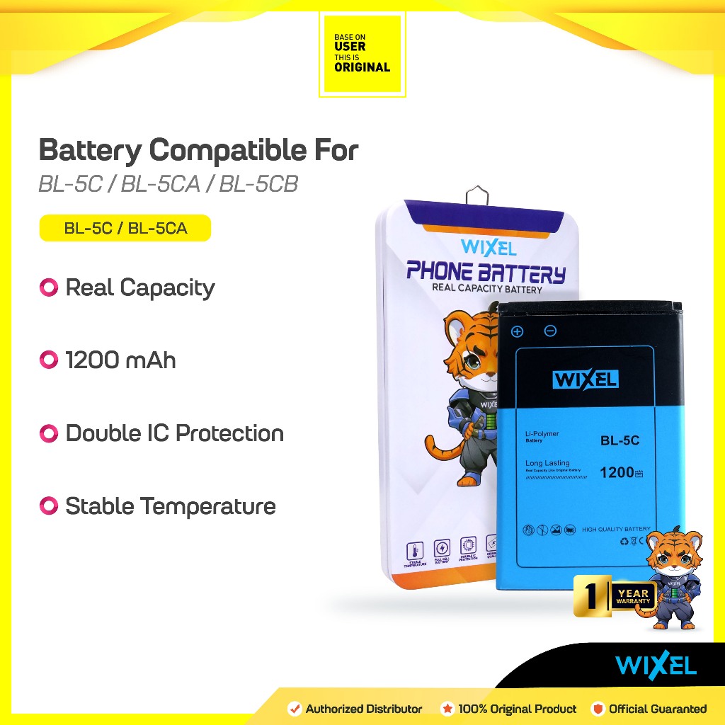 WIXEL Baterai Nokia BL-5C BL5C 1100 1200 1208 1209 1650 1680 2270 2310 2610 2700 3100 3650 3660 3110