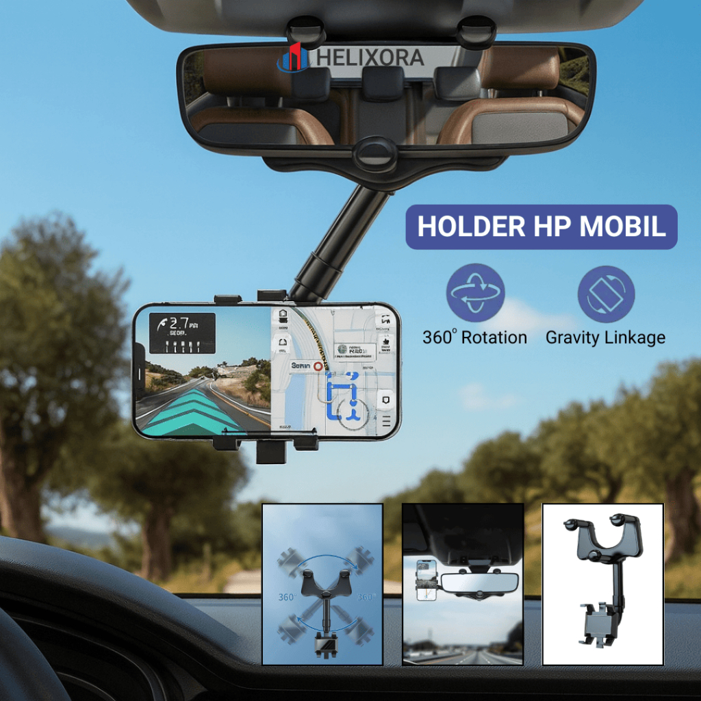 Dudukan HP Mobil Gantung - Penjepit Fleksibel untuk Rearview Mirror