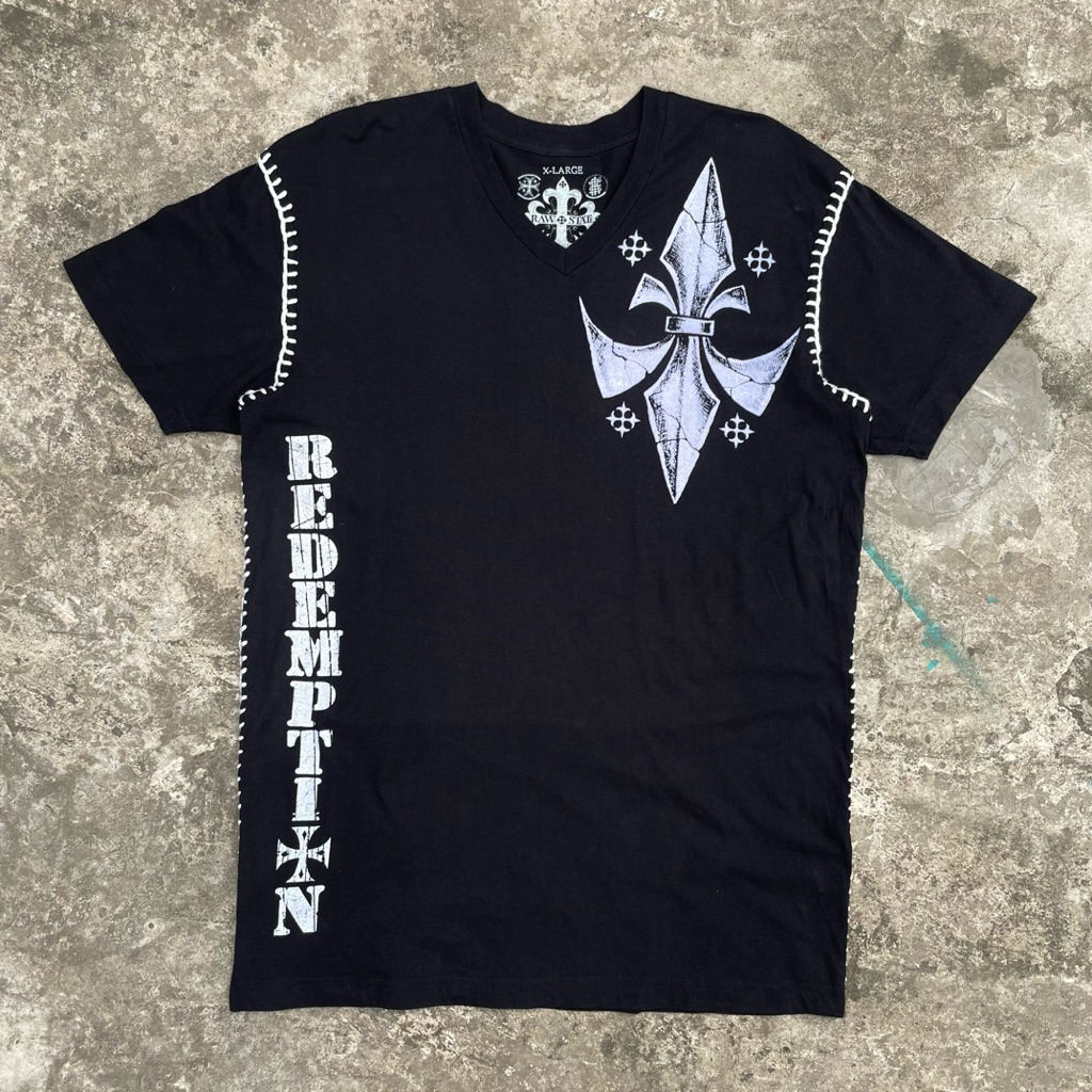 Raw State Cross Wing Stitched V-Neck Tshirt