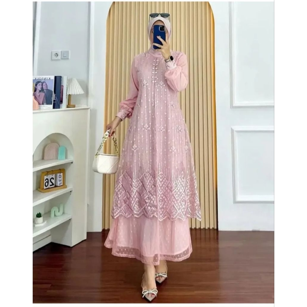 Gamis Syari Laila Dress Terbaru Mix Brukat Full Depan Belakang ( menyatu ) Gamis Modern Mewah & Eleg