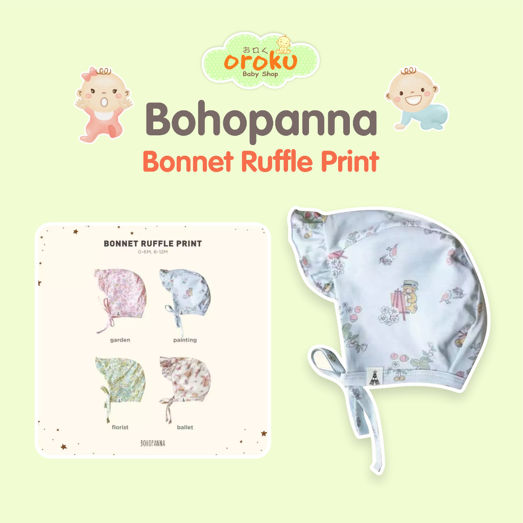 BOHOPANNA BONNET RUFFLE PRINT / TOPI BONNET BAYI PEREMPUAN