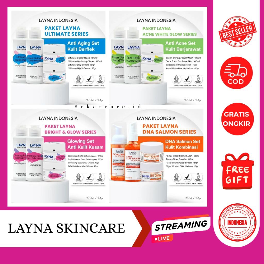 Terlaris! LAYNA SKINCARE ,MENCERAHKAN WAJAH MENGHILANGKAN FLEK HITAM BIKIN GLOWING / MENYEMBUHKAN JE