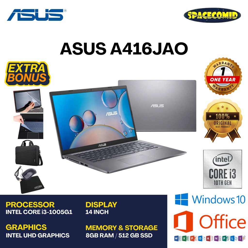 ASUS A416JAO [INTEL CORE i3-1005G1] 8GB RAM | 512GB SSD | 14"FHD| FREE ACC