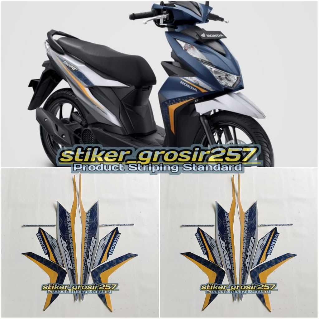 STIKER STRIPING LIS LES BODY HONDA BEAT FI NEW ISS TAHUN 2020 2021 BEAT DELUXE SILVER BIRU