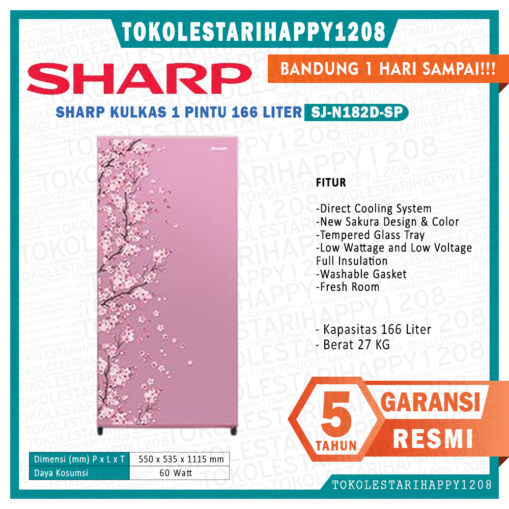 SHARP SJ-N182D SH SJN182D SB 182D SP Kulkas 1 Pintu 166L Garansi Resmi