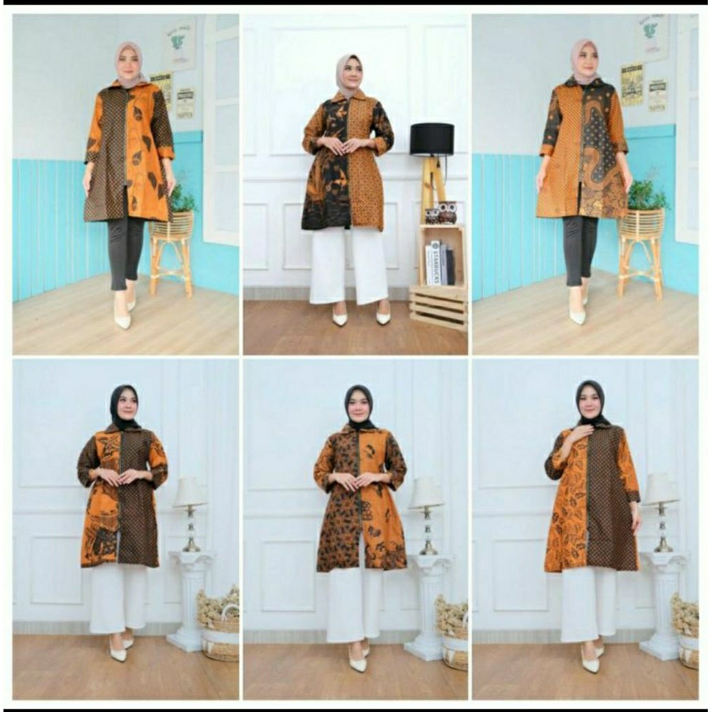 Tunik Sogan Resleting Depan Batik Solo Tunik Batik Wanita