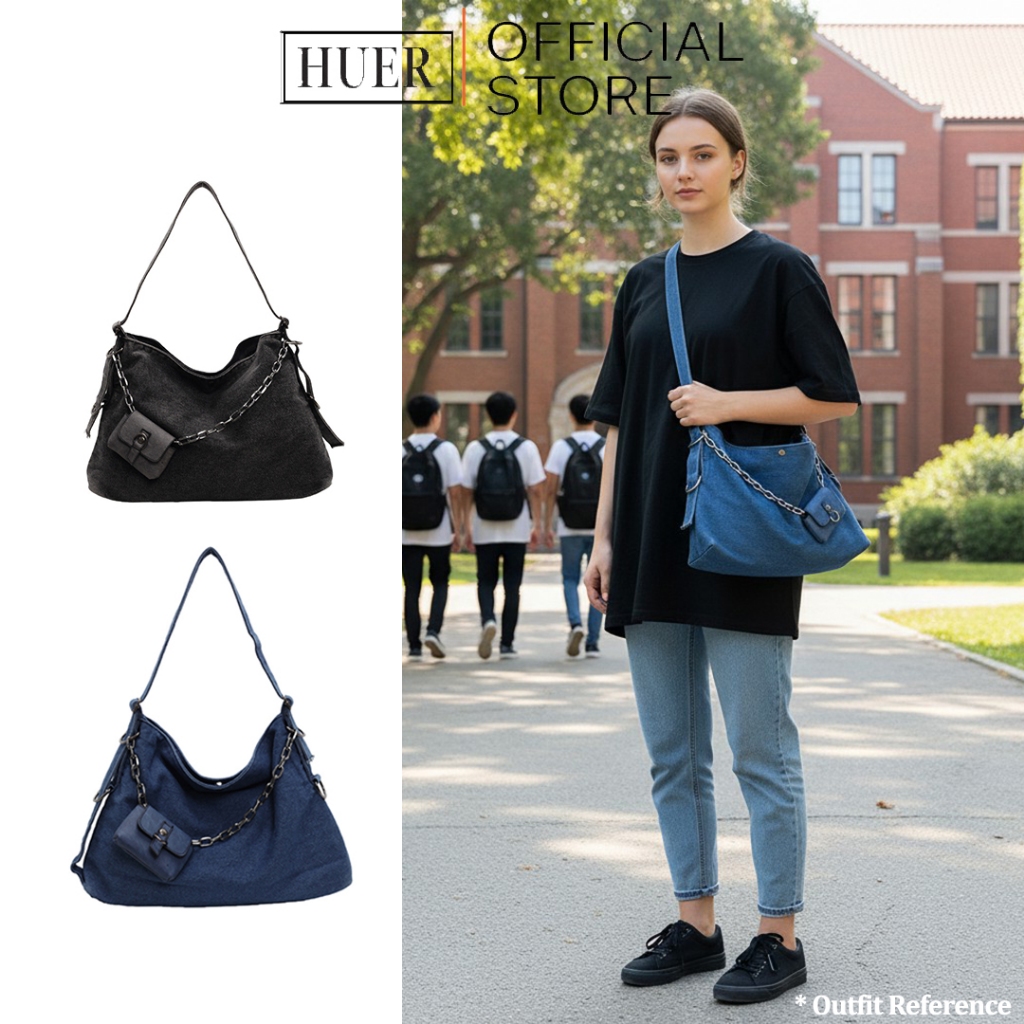 HUER ~ Tas Wanita Lusione Denim Hobo Bag 9536-582  #8240