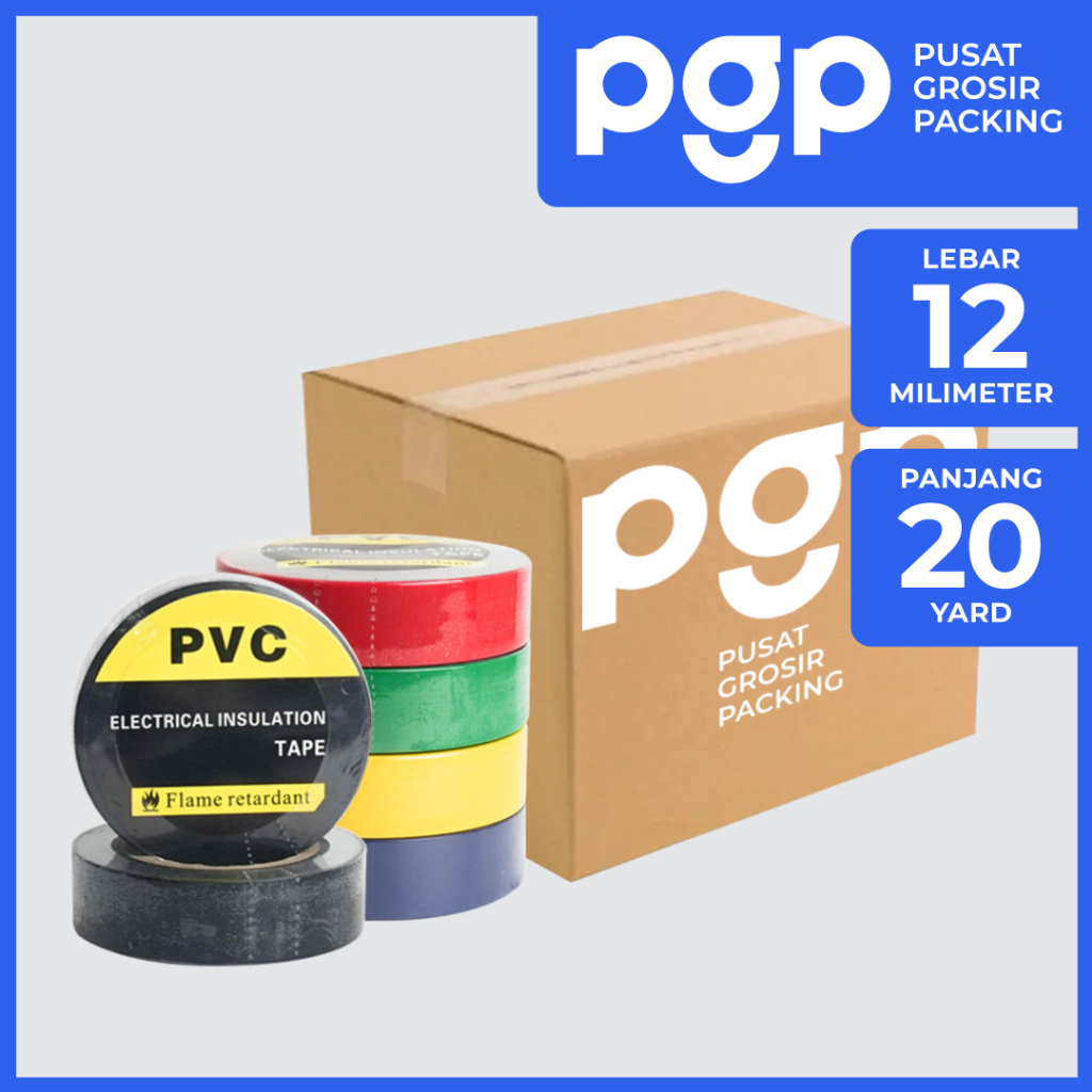 Isolasi Listrik PVC / Electric Tape Ukuran 18mm x 20 Yard Aneka Warna (Hitam, Merah, Hijau, Biru & K