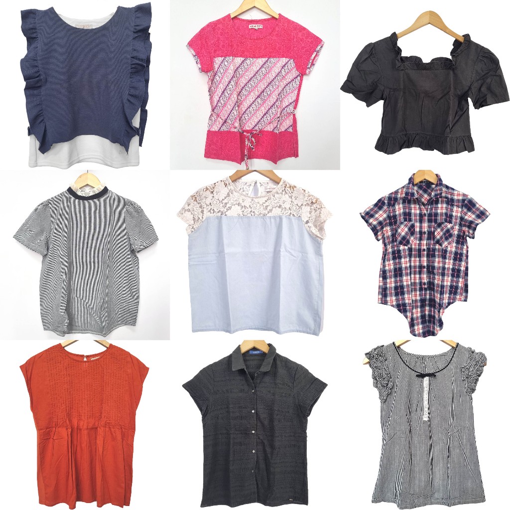 Tile Baju Crop Top Atasan Blus Blouse Fashion Cewek Wanita Katun Lengan Pendek Renda Peplum Kerja Ka