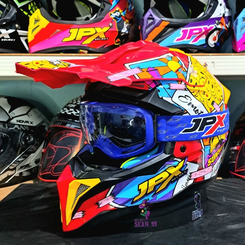 HELM JPX CROSS FOX3 MOTIF FX2 PINK MAGENTA FULL FACE ORIGINAL SNI DOT