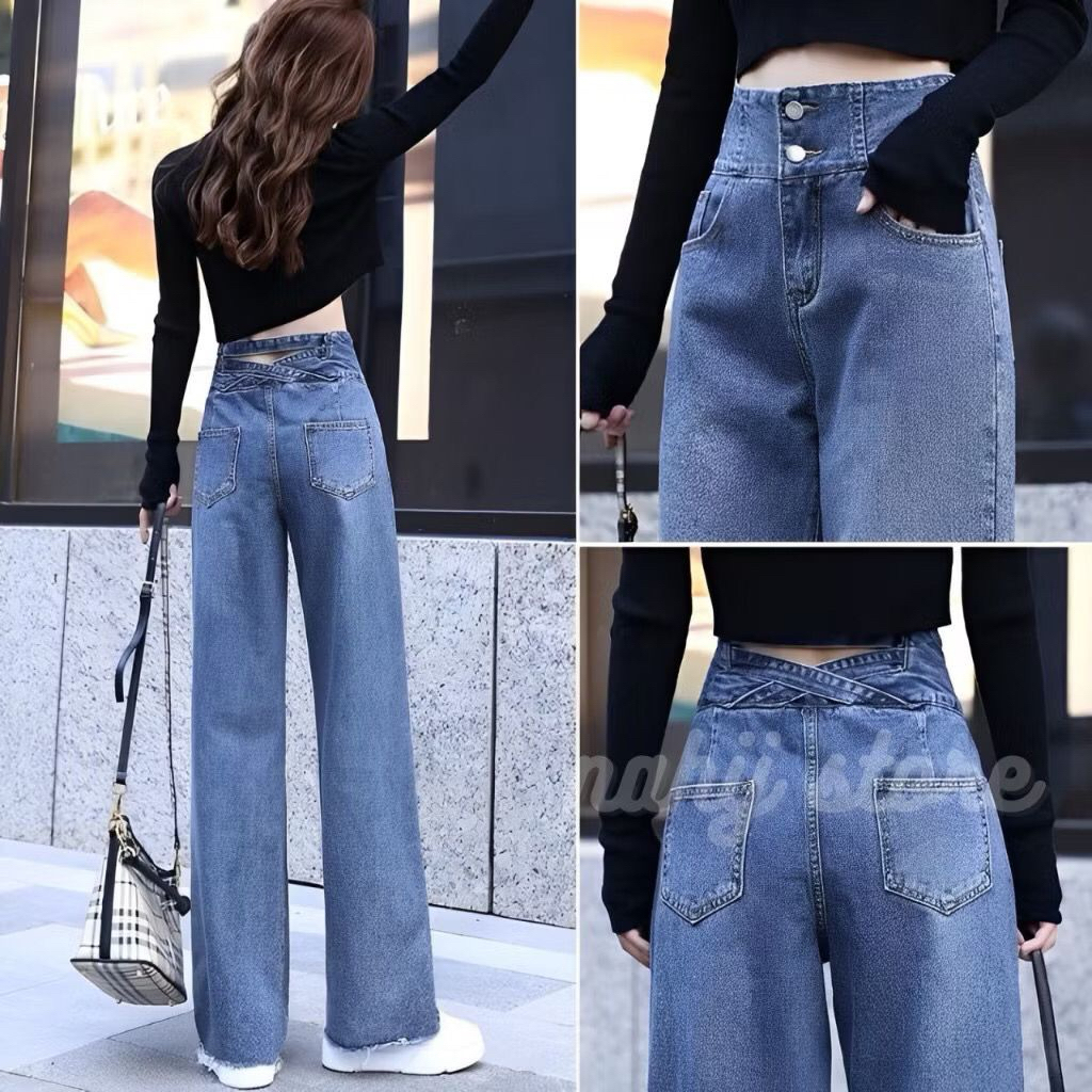 Celana culot jeans tali silang import celana jeans