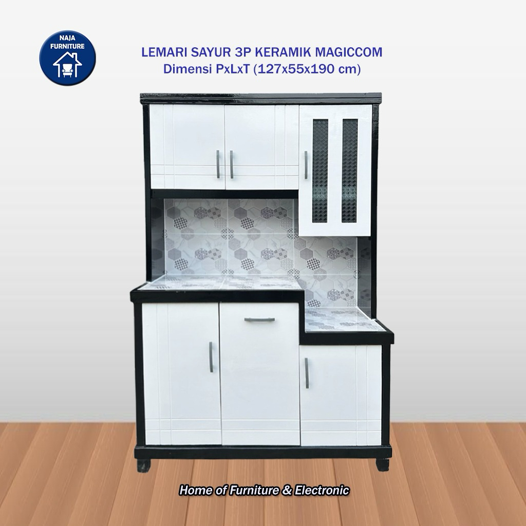 Lemari Sayur 3 Pintu Keramik Magic com | Rak Sayur Kayu 3 Pintu Magiccom | Rak Piring 3 Pintu | Lema