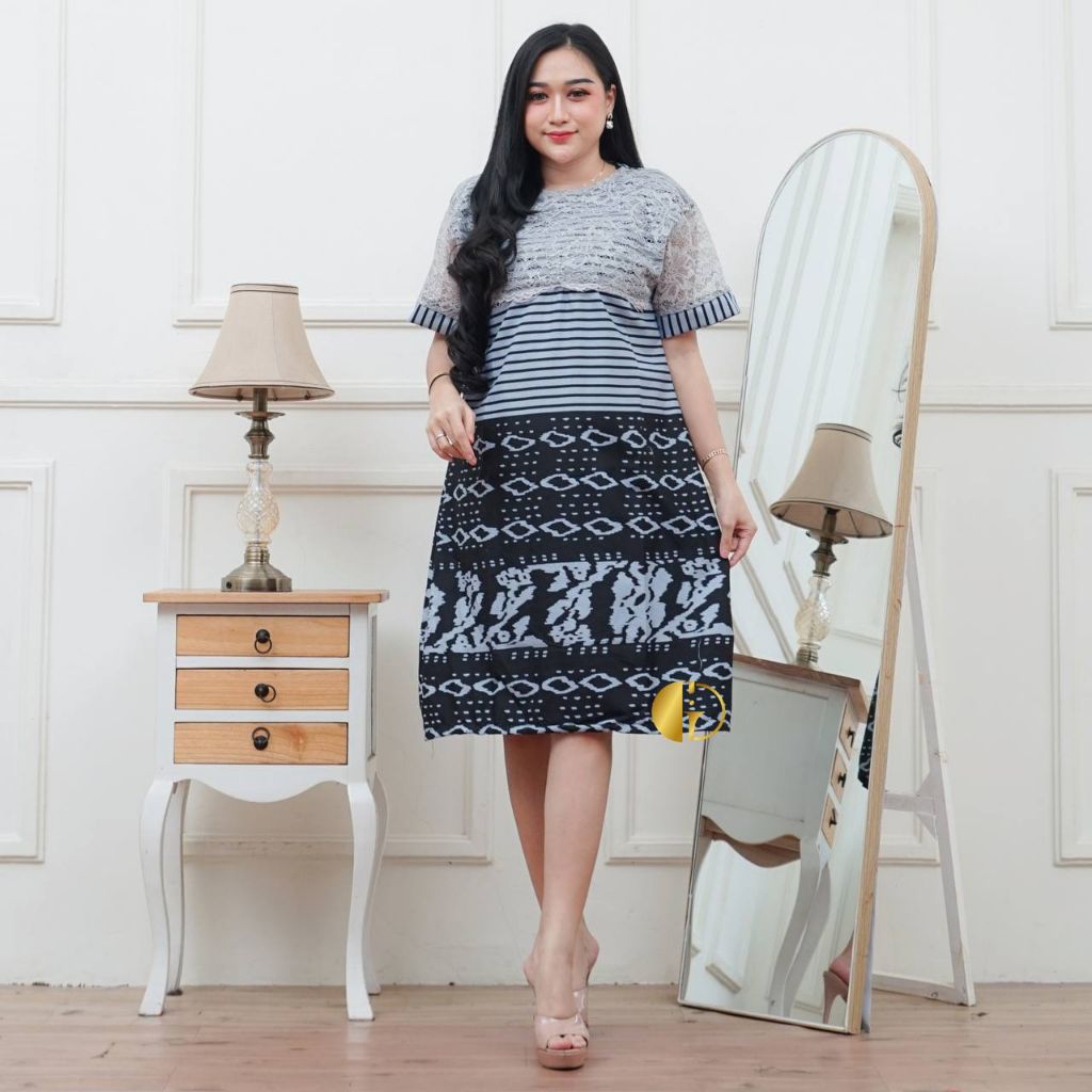 Dress Brokat Lengan Pendek Dress Kondangan Cantik Elegan Pesta