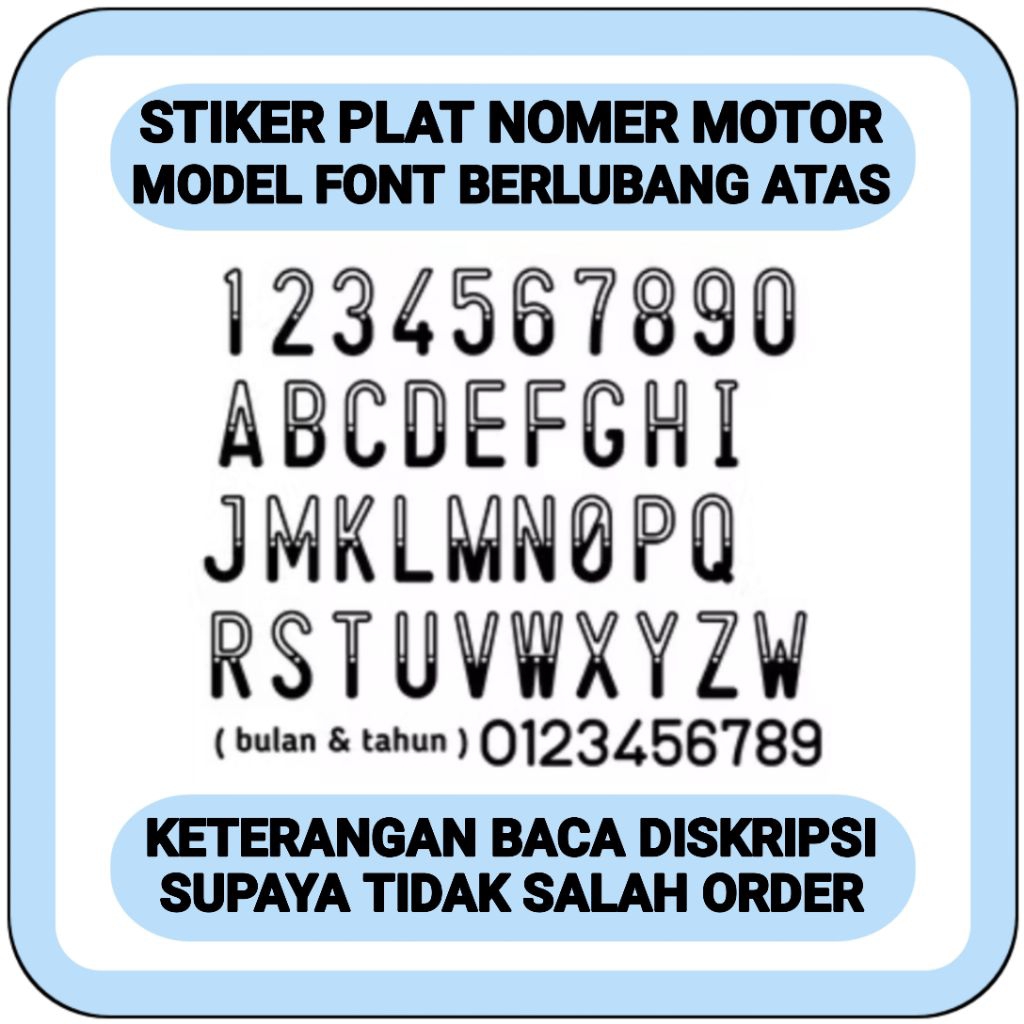 (Siap Kirim) Stiker plat nomer motor font berlubang atas, Stiker plat nomer motor model berlubang, C