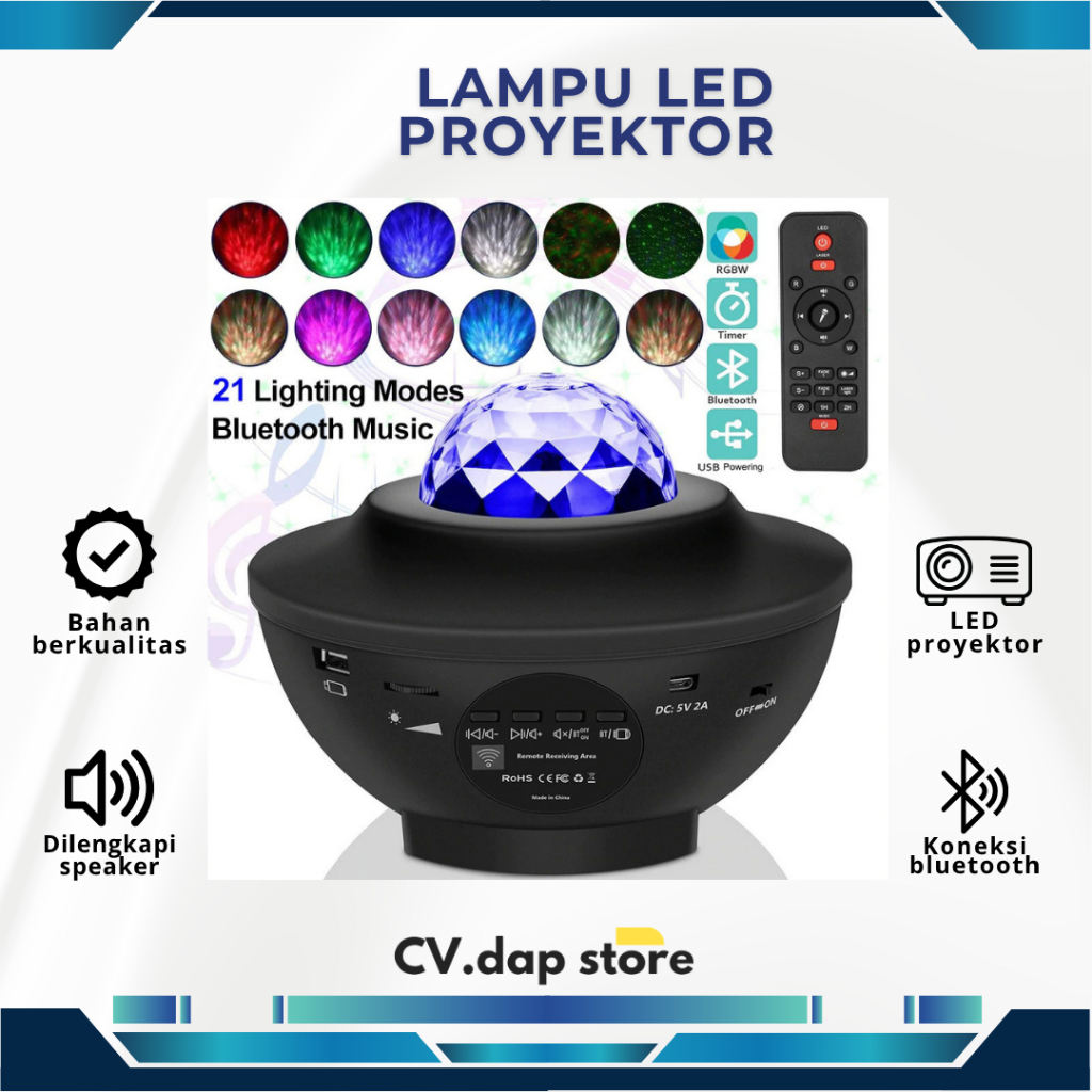 LAMPU PROYEKTOR TaffLed DEKORASI HIAS KAMAR TIDUR DENGAN SPEAKER BLUETOOTH + REMOT