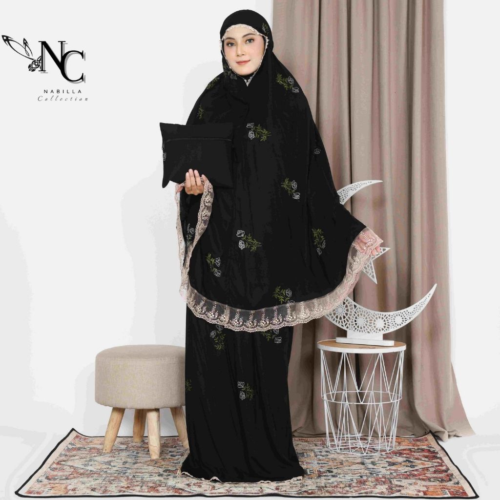 Nabilla - Mukena Dewasa Rayon Bordir Bunga Timbul Jumbo