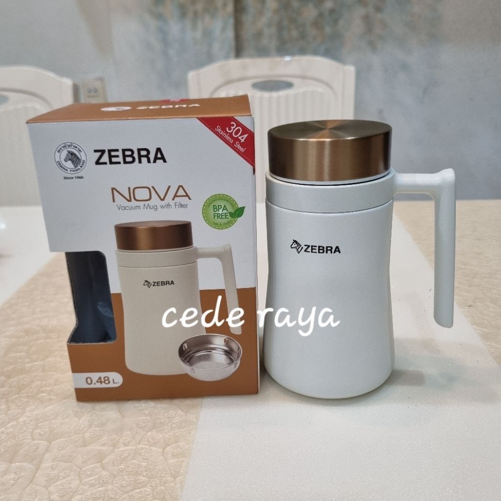 gelas mug termos tahan panas vacuum mug zebra nova 480 ml + saringan