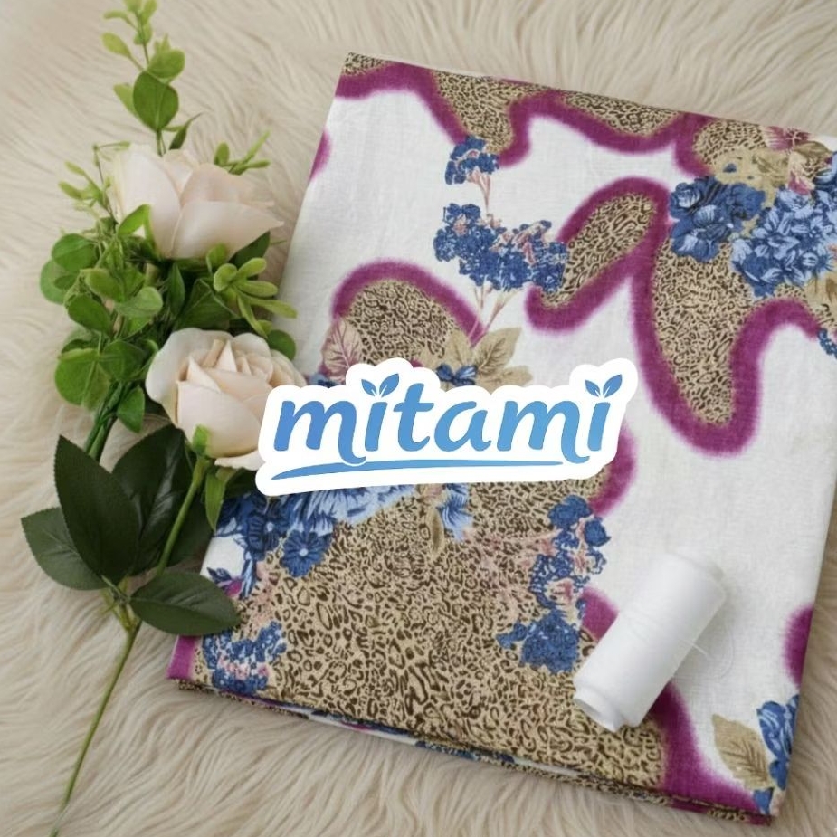 Kain Sifon Silk Sutra Motif Bunga Biru dan Leopard Print Meteran | Bahan Dress Gamis Blouse Unik Mew