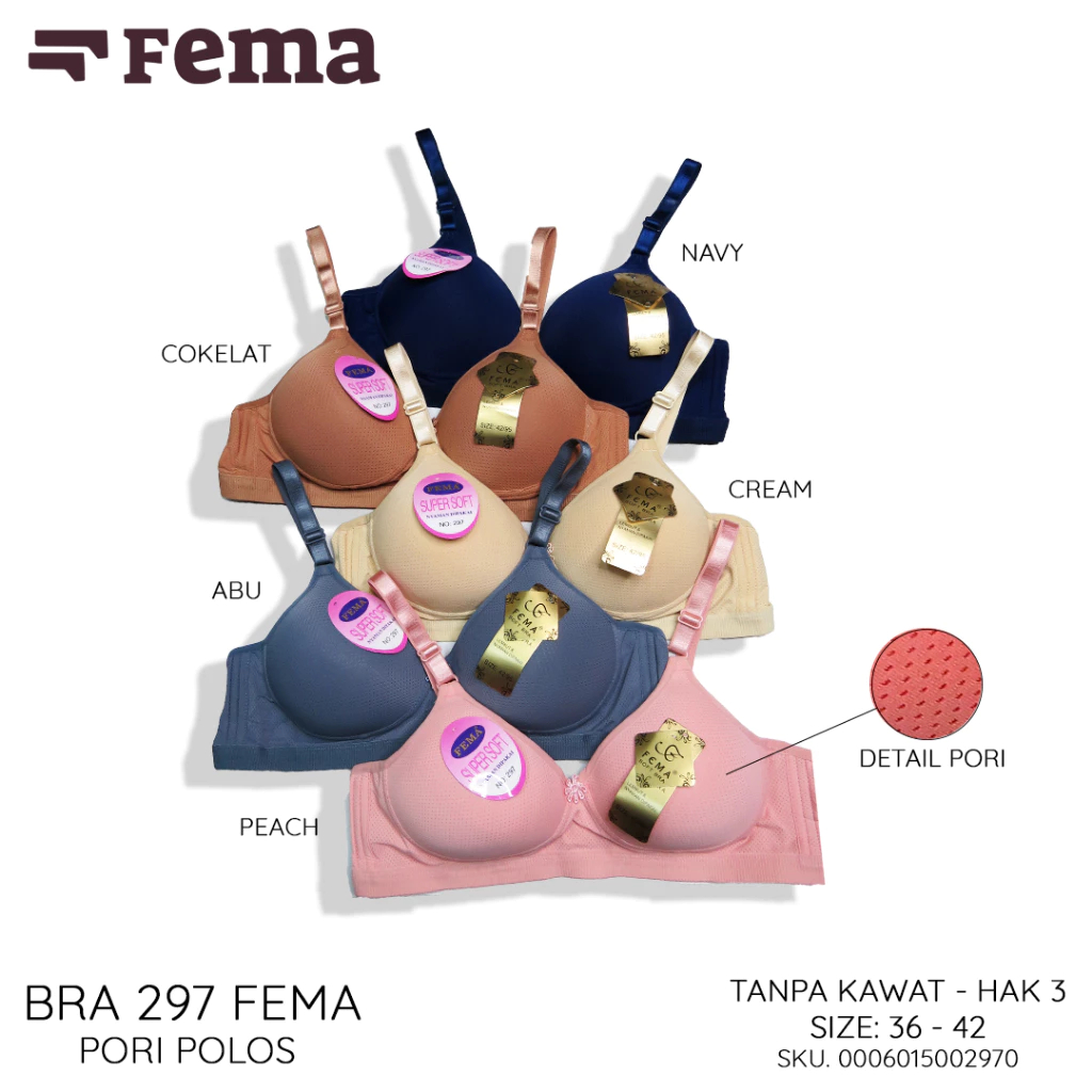 BH Tanpa Kawat Jumbo Besar Bra Wanita Nyaman Busa Kait 3 & 2 Pori FEMA 297 Polos