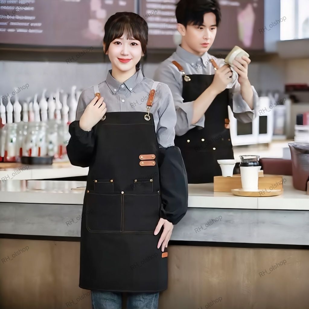 Apron Masak Waterproof Apron Barista Korean Style Pria Wanita Apron Barbershop