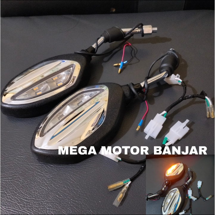 Spion Lampu Sein Plus Soket 1 Set Kiri kanan Spion Led Sein motor Honda Yamaha Universal Kaca Spion 