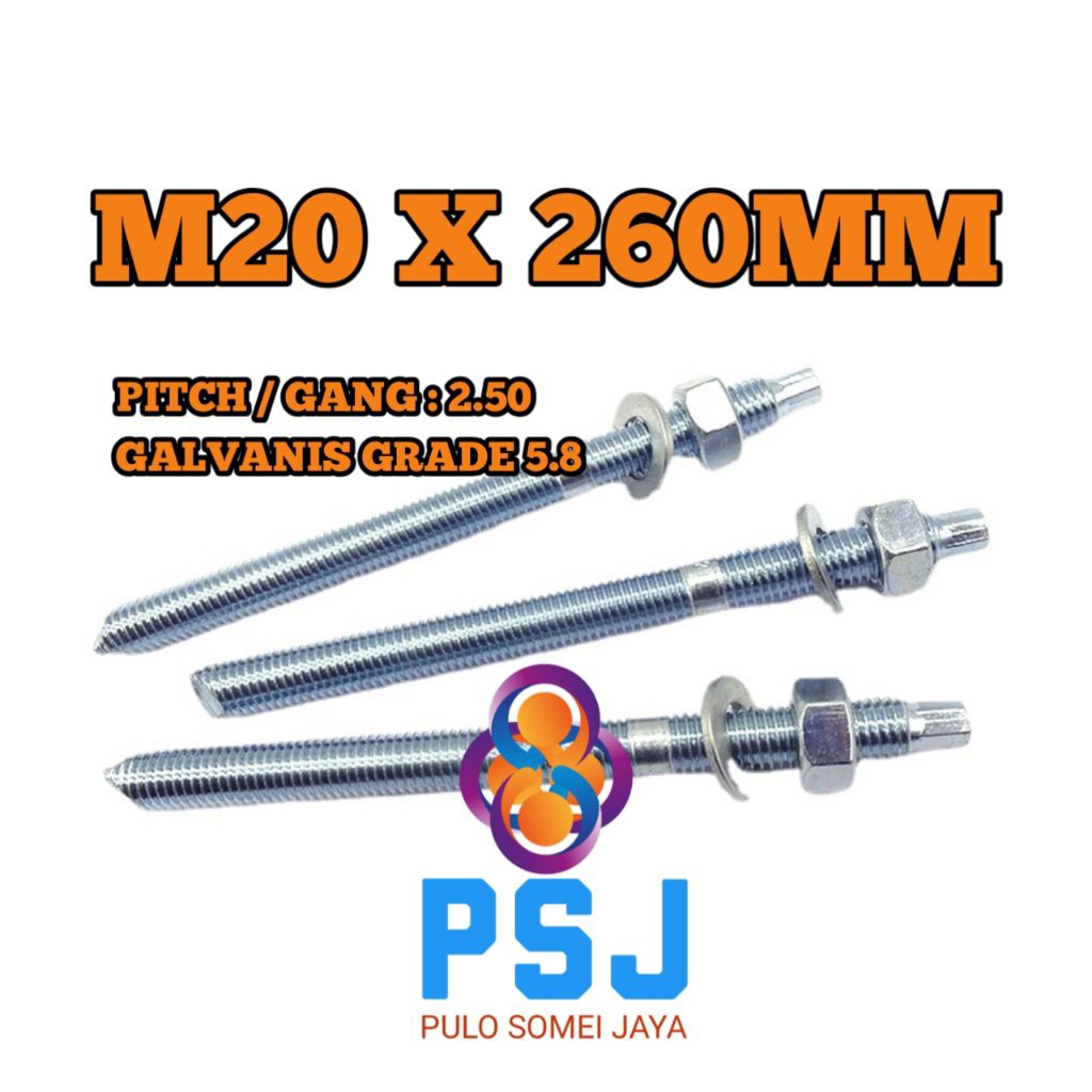Chemical Anchor M20 x 260 Grade 5.8 / Stud Bolt Chemical Angkur