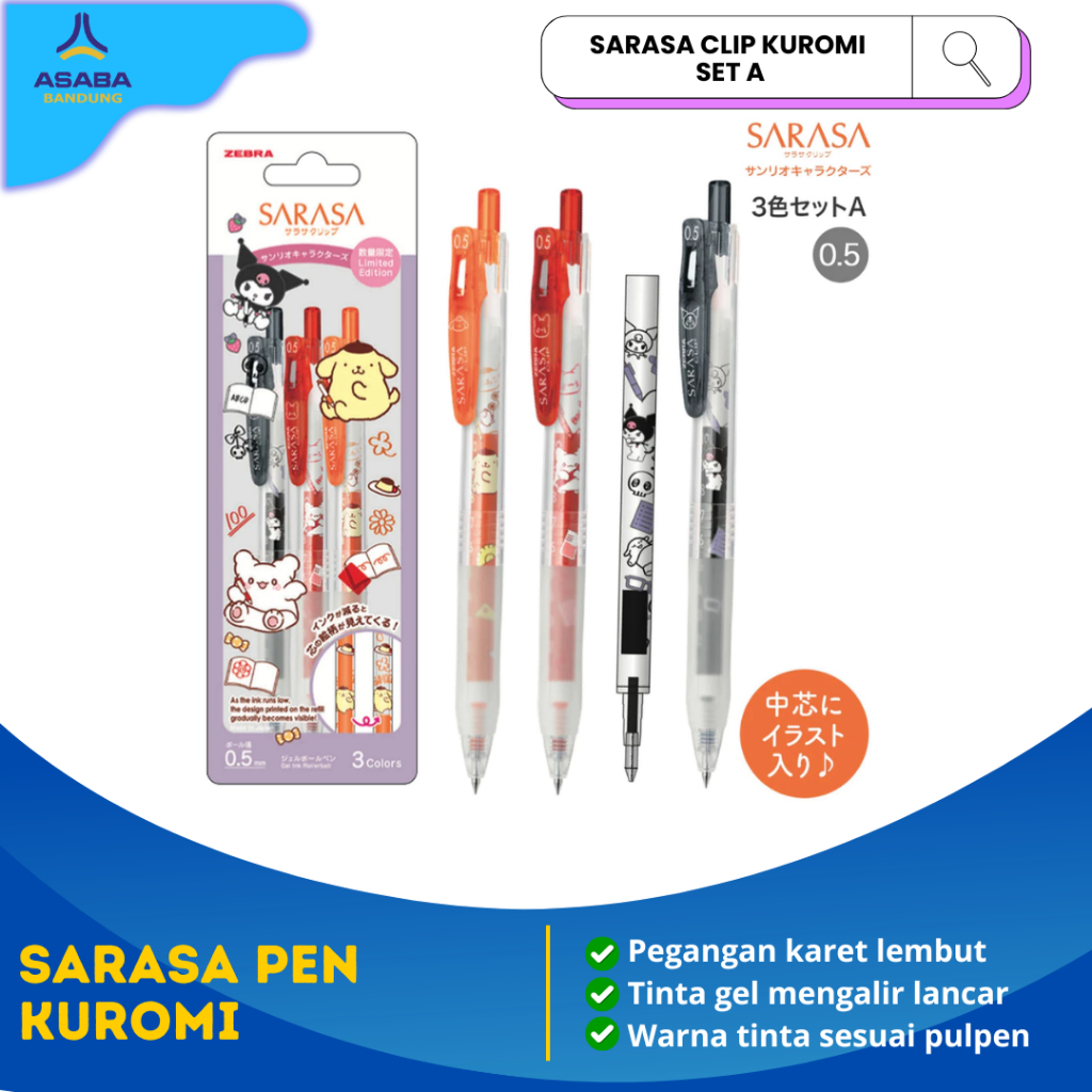 Asaba Bandung - ZEBRA SARASA CLIP 0.5 SANRIO LIMITED EDITION - Alat Tulis Pulpen Anak Sekolah - Pulp