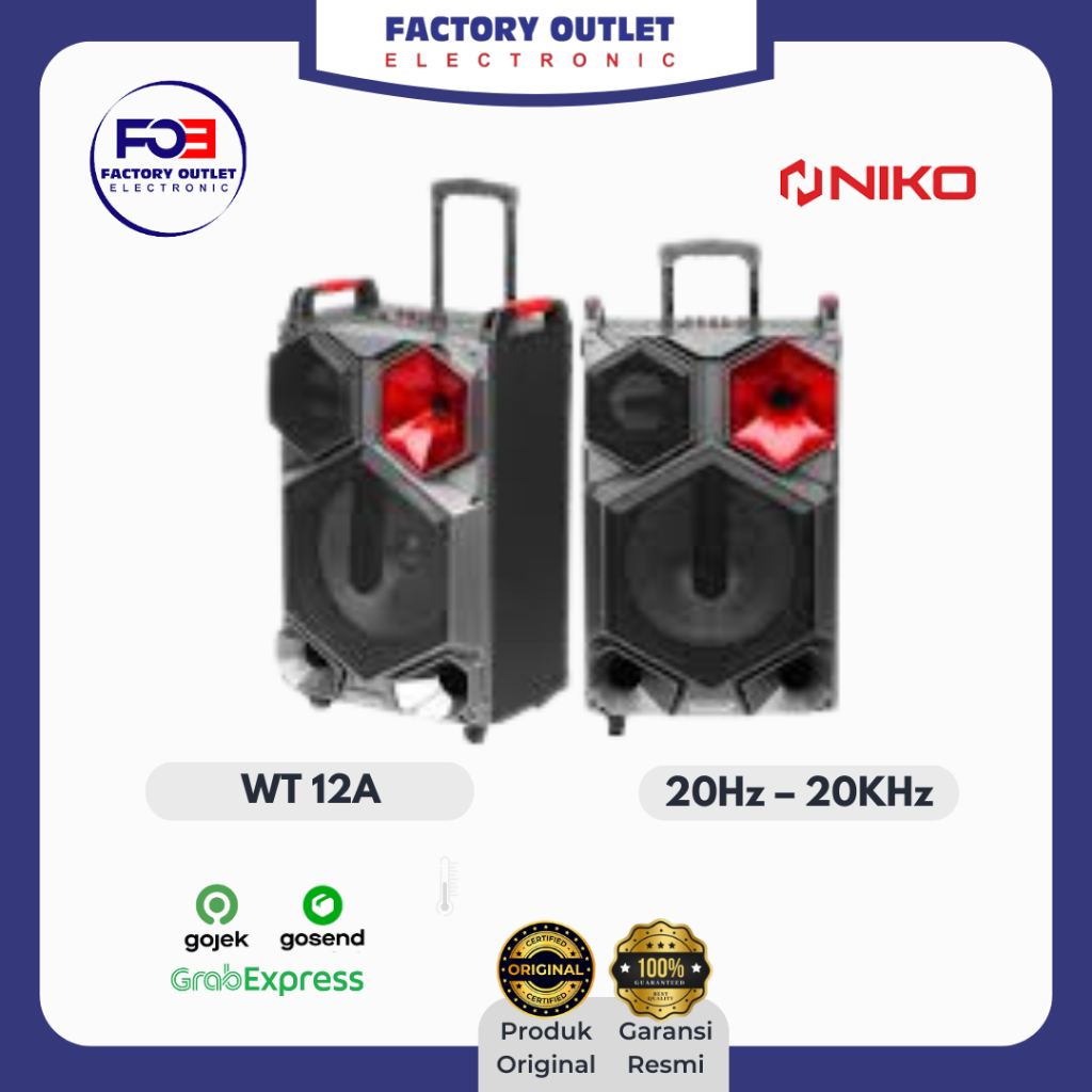 WT12A Trolley Speaker Bluetooth 12 Inch dengan Mic Wireless & Fitur TWS