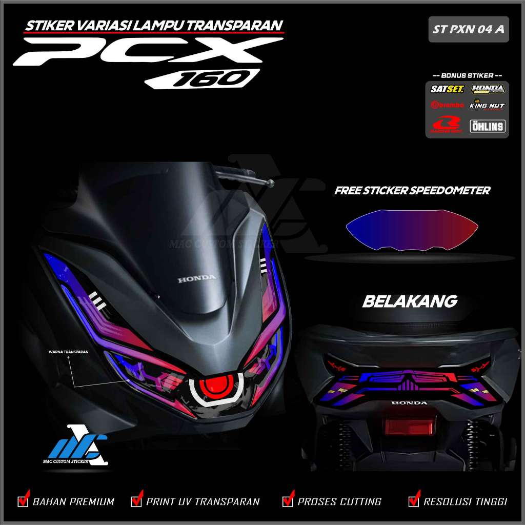 ST PXN 04 - Stiker Lampu Pcx 160 - Stiker Lampu 1 Set Depan Belakang Transparan Uv Motor Pcx 160