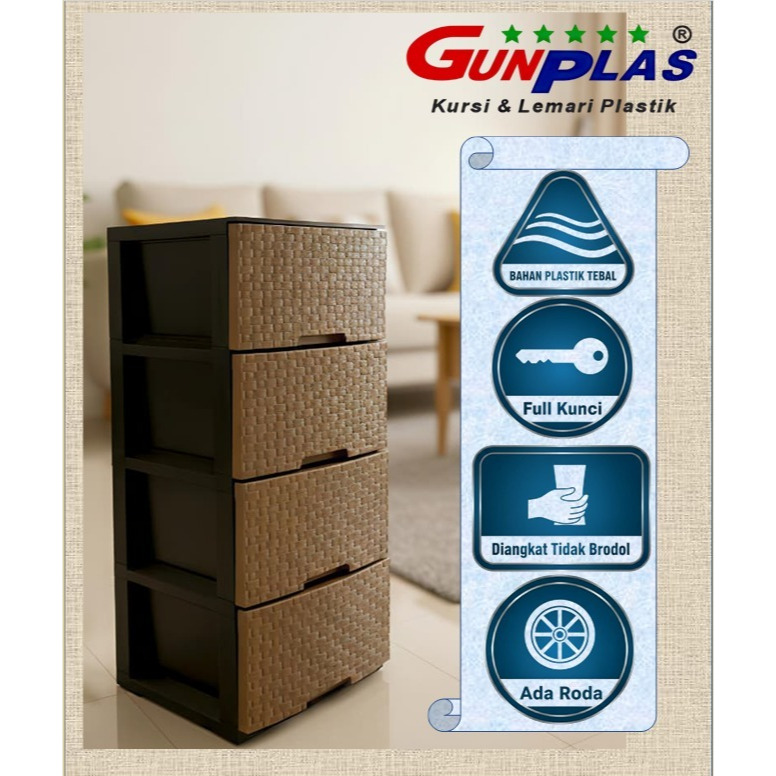 LACI SSN 4 ROTAN LEMARI PLASTIK RAK BAJU / PAKAIAN / SERBAGUNA ANTI RAYAP GUNPLAS