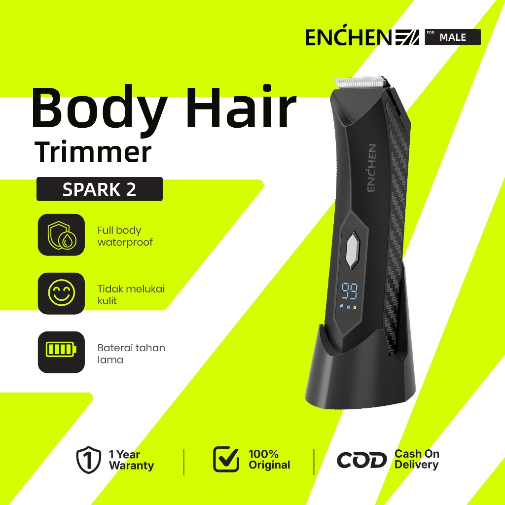 Enchen Spark 2 Body Trimmer Professional Hair Clipper Alat Cukur Rambut IPX7 WaterProof