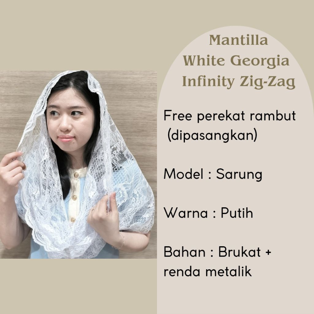 Mantilla Mantila Kerudung Misa Doa Church Veil White Georgia Infinity Zig-Zag