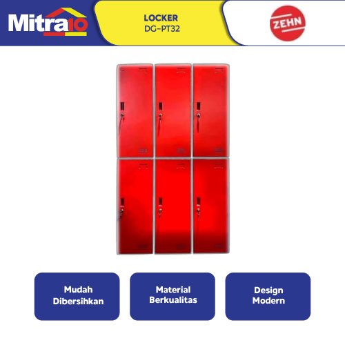Loker Besi 3 Kolom 6 Pintu Merah - Storage Kapasitas Besar - Zehn