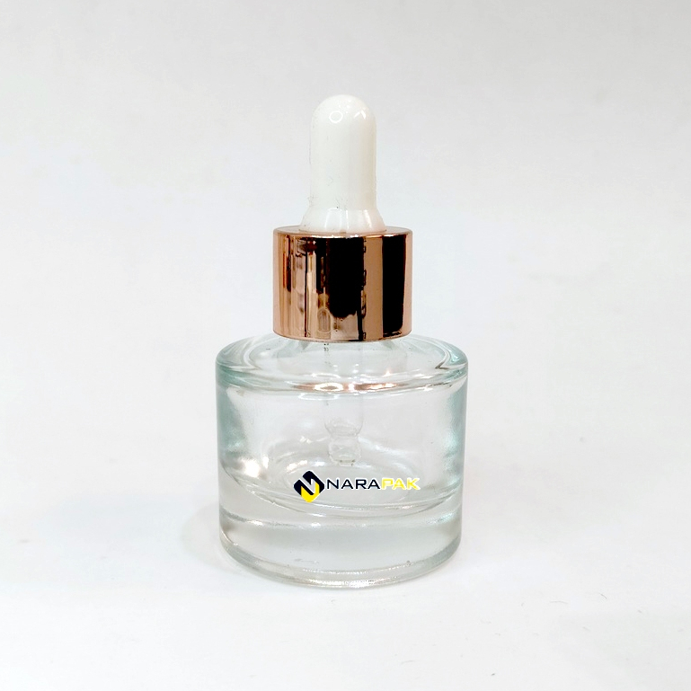 Botol Kaca 20ml Bulat Gemuk Kaca TEBAL Botol Pipet Serum Tutup Ring Rosegold Botol Skincare Premium