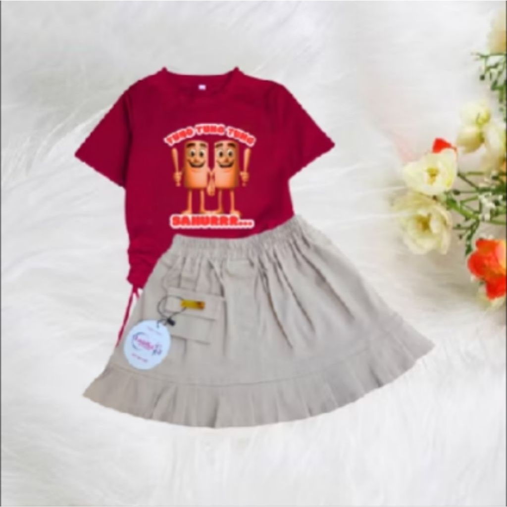 Baju setelan rok anak perempuan kekinian | 2-5 tahun | kaos knit anak perempuan, setelan rok terbaru