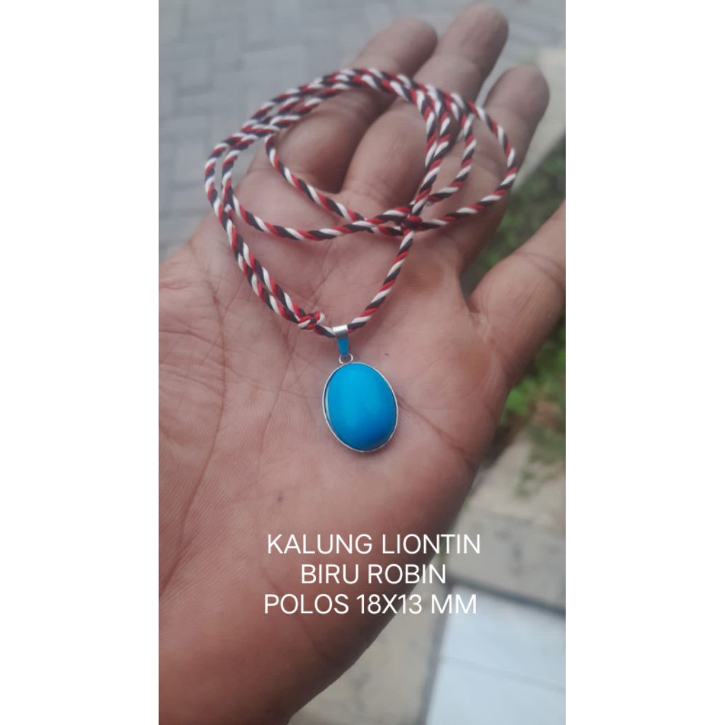 Kalung Liontin Batu Biru Robin Polos Tali Tridatu