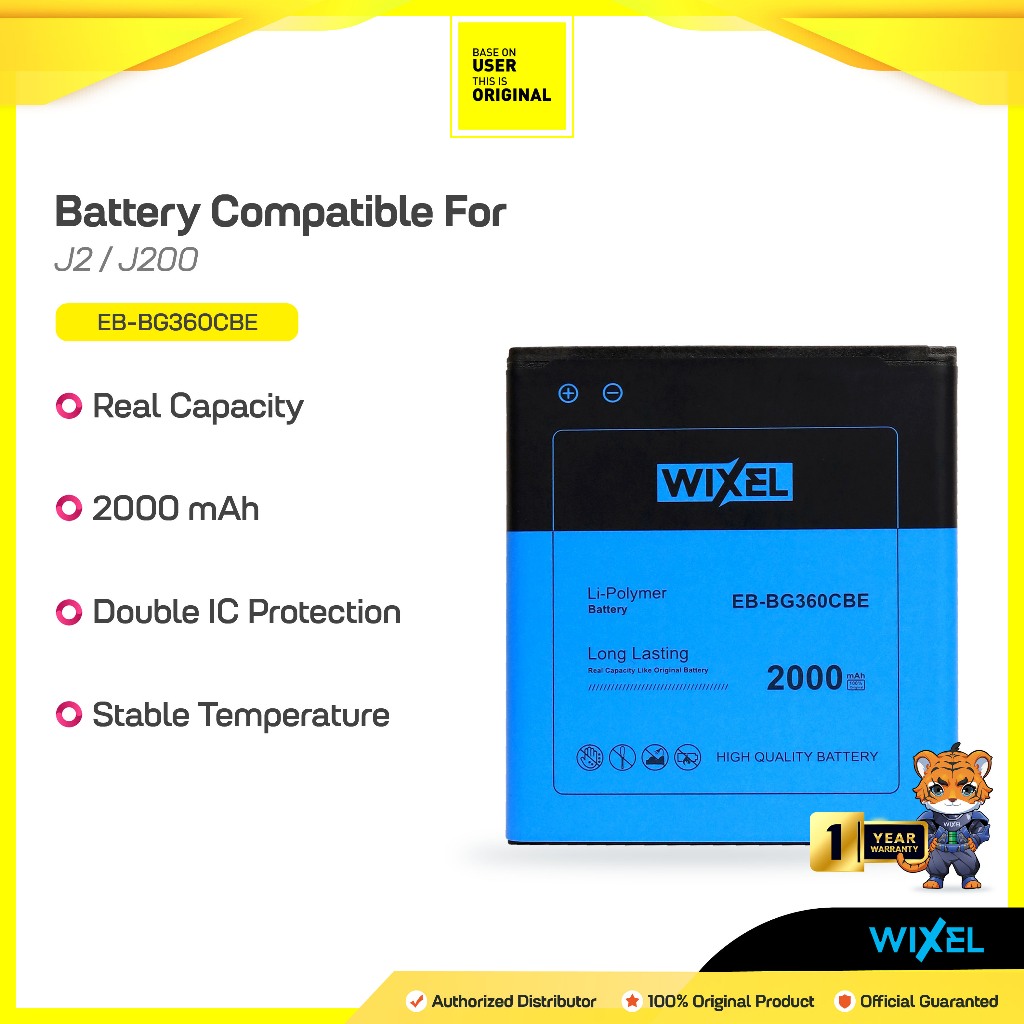WIXEL ORIGINAL Baterai Samsung Galaxy J2 2015 J200 EB-BG360CBE EB-BG360CBC SM-J200G SM-J200F Batre B