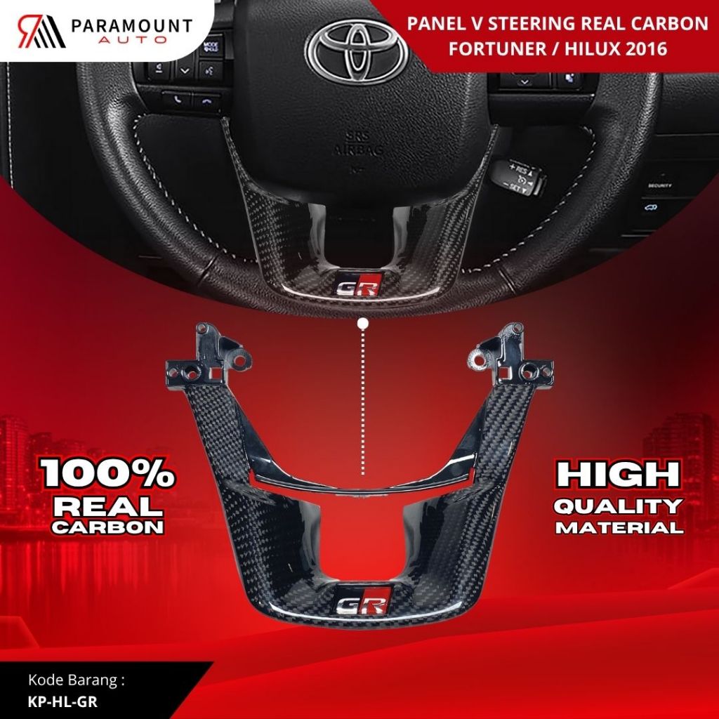Panel V Steering Real Carbon GR Fortuner Hilux 2016 - Aksesoris Interior Mobil Sporty