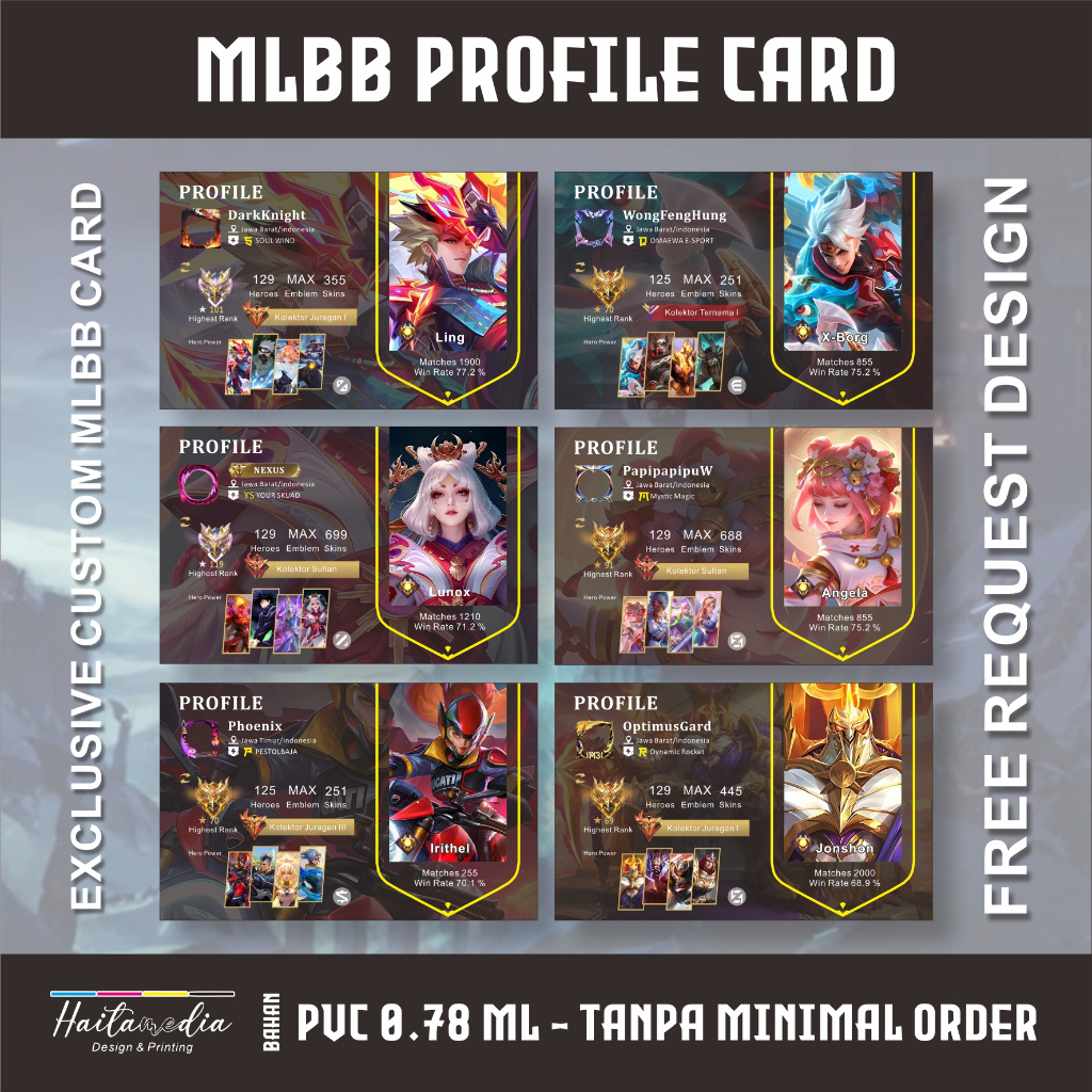 MLBB PROFILE CARD | EXLUSIVE COLLECTION MLBB CARD | EXLUSIVE SQUAD MLBB CARD