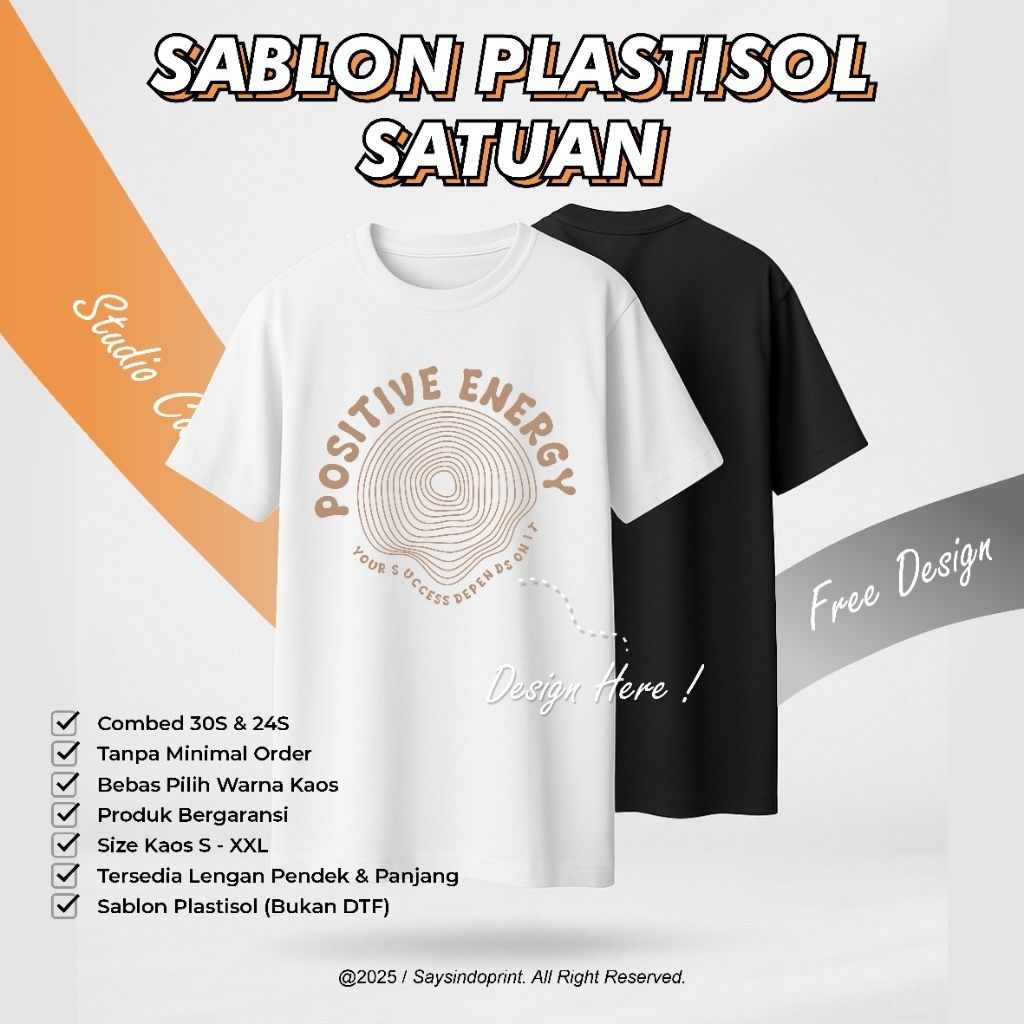 (SABLON PLASTISOL SATUAN) Kaos Custom Cotton Combed 24s Premium Quality Sablon Plastisol