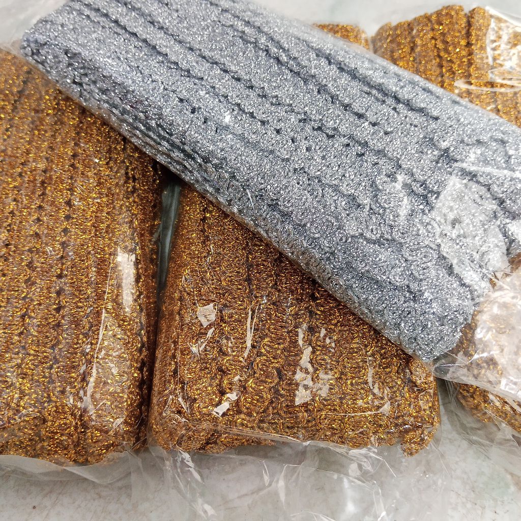 (Batam) Pita Renda Kur / Renda Emas dan Perak / Renda India