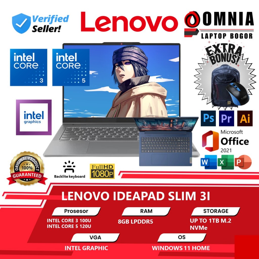 LENOVO IDEAPAD SLIM 3i 15 INTEL 5 210H 8GB DDR5 512GB 15.3 FHD IPS TOUCH WINDOWS 11 HOME