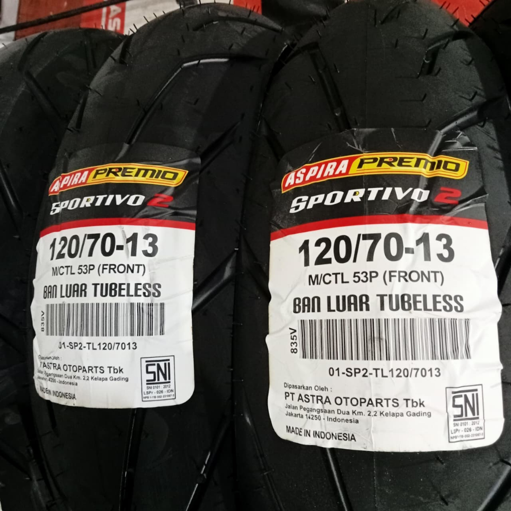 (Aspira Premio) Ban Luar Aspira Premio Sportivo 2 120/70/13 TL Tubeless Ban Motor Matic Nmax Depan