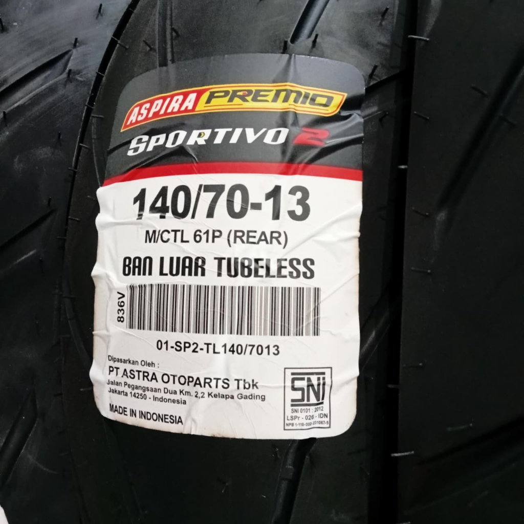 (Aspira Premio) Ban Luar Aspira Premio Sportivo 2 140/70/13 TL Ban Luar Motor Matic Nmax Belakang
