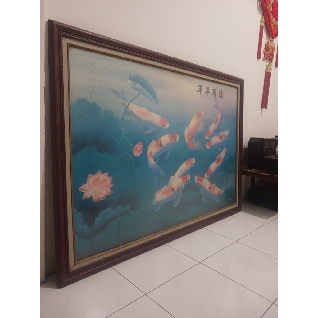 lukisan bingkai ikan Koi jadul