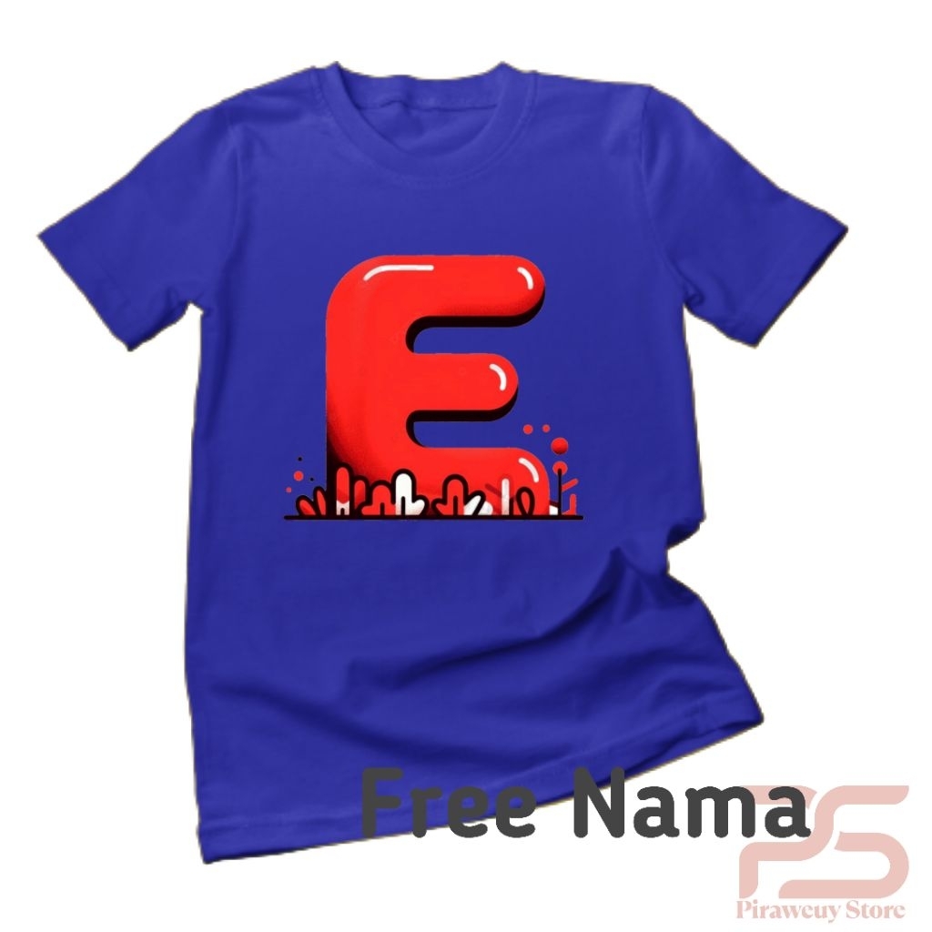 [Free Nama] fashion anak trendy l baju anak unisex l kaos anak inisial E l kaos anak trendy l free c