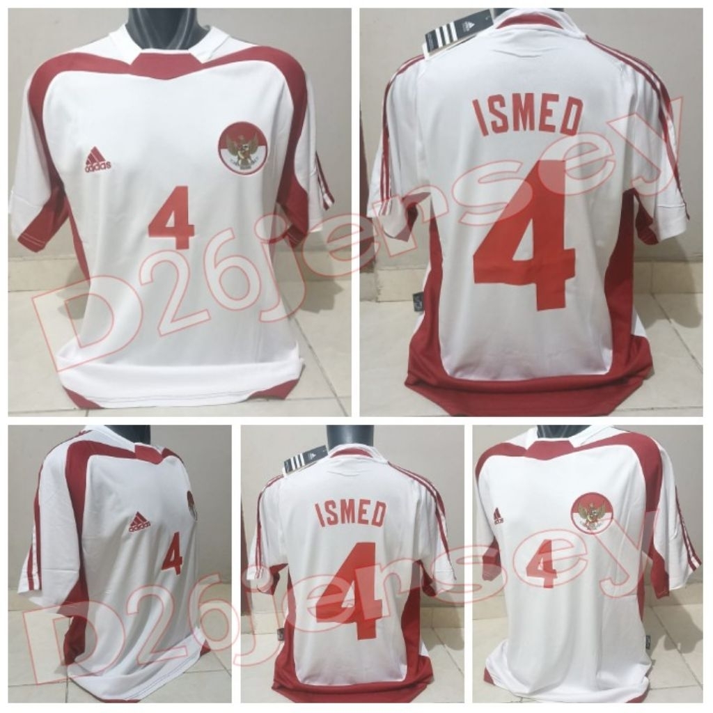 Jersey RETRO Timnas Indonesia Away 2004 / 2005 + Cetak Nama Nameset ISMED 4 / Custom suka suka Font 