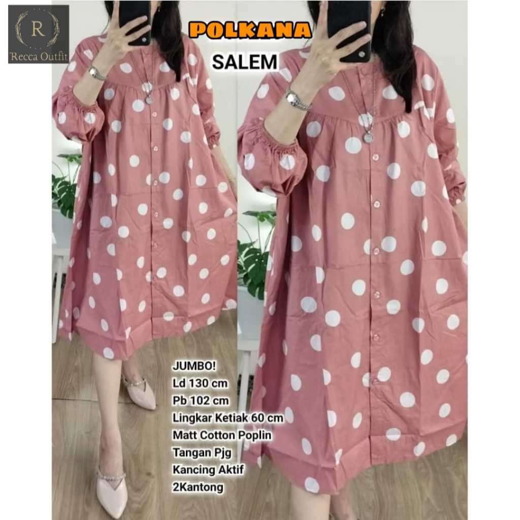 POLKANA ATASAN WANITA JUMBO LD 130 MOTIF POLKADOT TERBARU TUNIK RAYON KEKINIAN LENGAN KERUT SIZE XXX