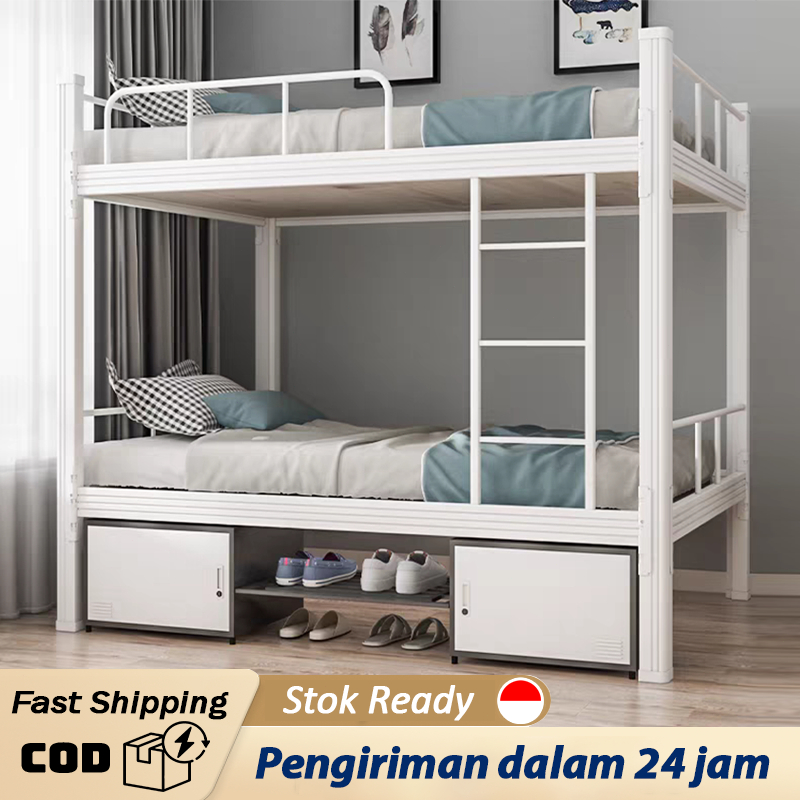 Ranjang Tingkat 2 Susun 90x200cm Tempat Tidur Susun Ranjang Tingkat anak Ranjang Susun Besi Asrama